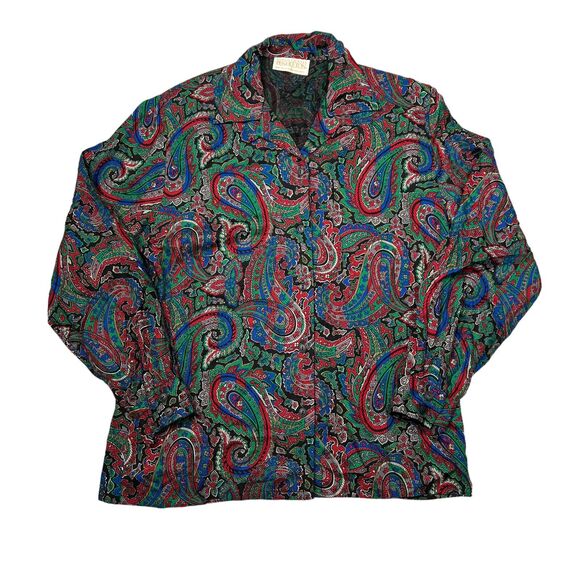 Pendleton Vintage 80s Paisley AOP Spread Collar Button Up Long Sleeve Blouse 6 - Picture 1 of 7